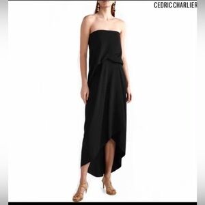 Cedric Charlier black strapless gathered midi dress